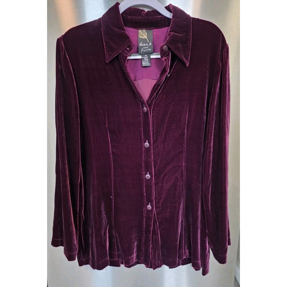 Dana B & Karen 14 Crushed Velvet Button Up Shirt Darts back Vent Whitchy Goth